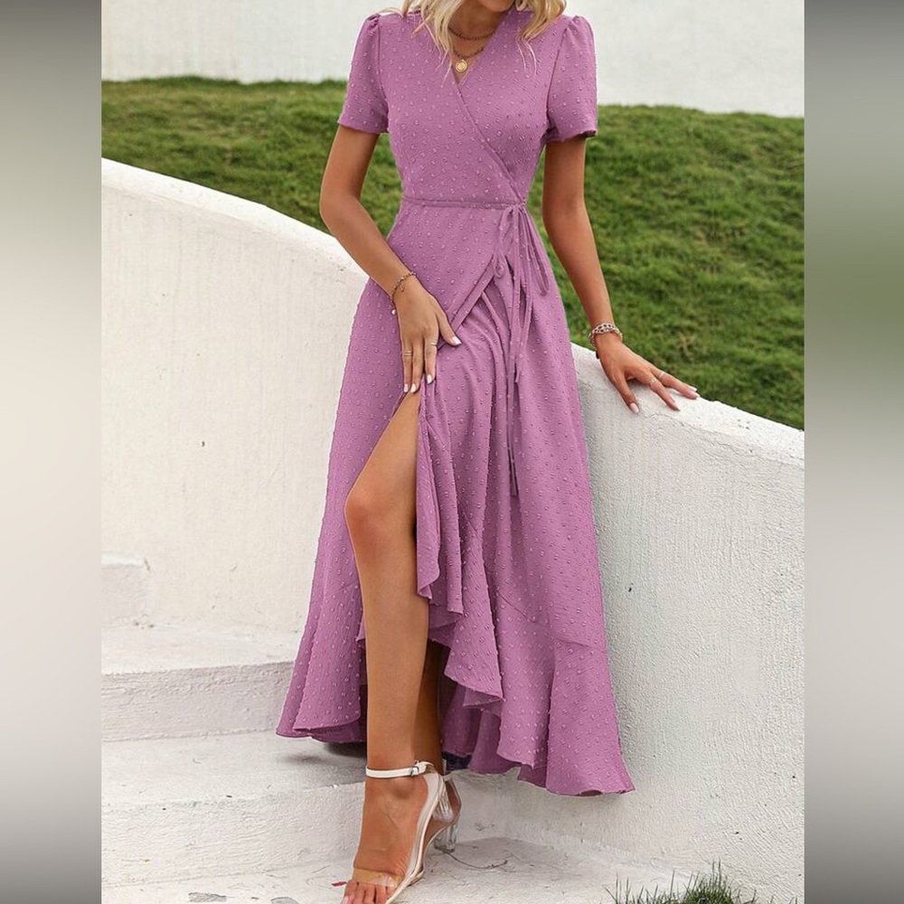 Elegant Purple Wrap Dress - Picture 4 of 7